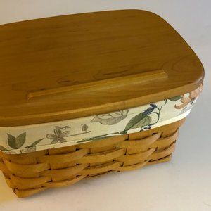 Longaberger Recipe Basket w/Wood Lid, Liner and Protector